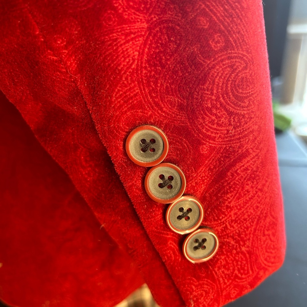 Van Heusen Studio Red Paisley Blazer 46R 100% Cotton - Picture 8 of 12